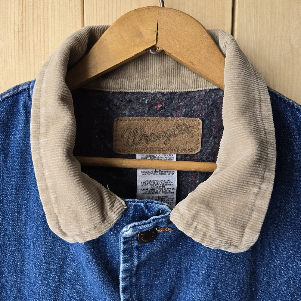 Wrangler Blanket Lined Corduroy Collar Denim Jacket Blue Mens 50L - Picture 5 of 11